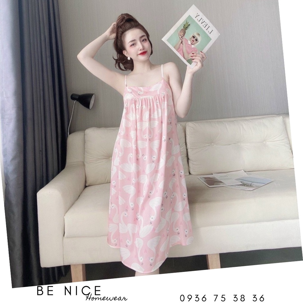 Váy lụa xinh mặc nhà hai dây nhiều họa tiết xinh xắn cho nàng nhà Be Nice Homewear