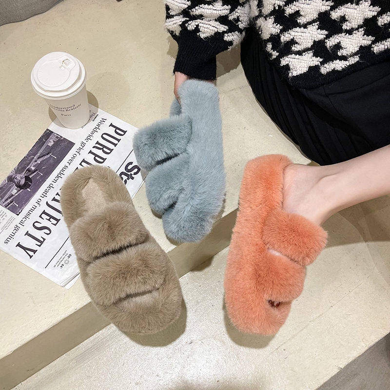 Dép đi trong nhà phối lông dày dặn thiết kế đế tăng chiều cao chống trượt thời trang