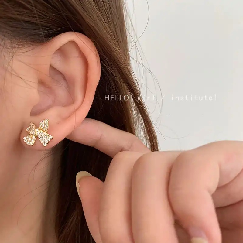 Bông Tai Đính Đá Hình Nơ Xinh Xắn Phong Cách Hàn Quốc