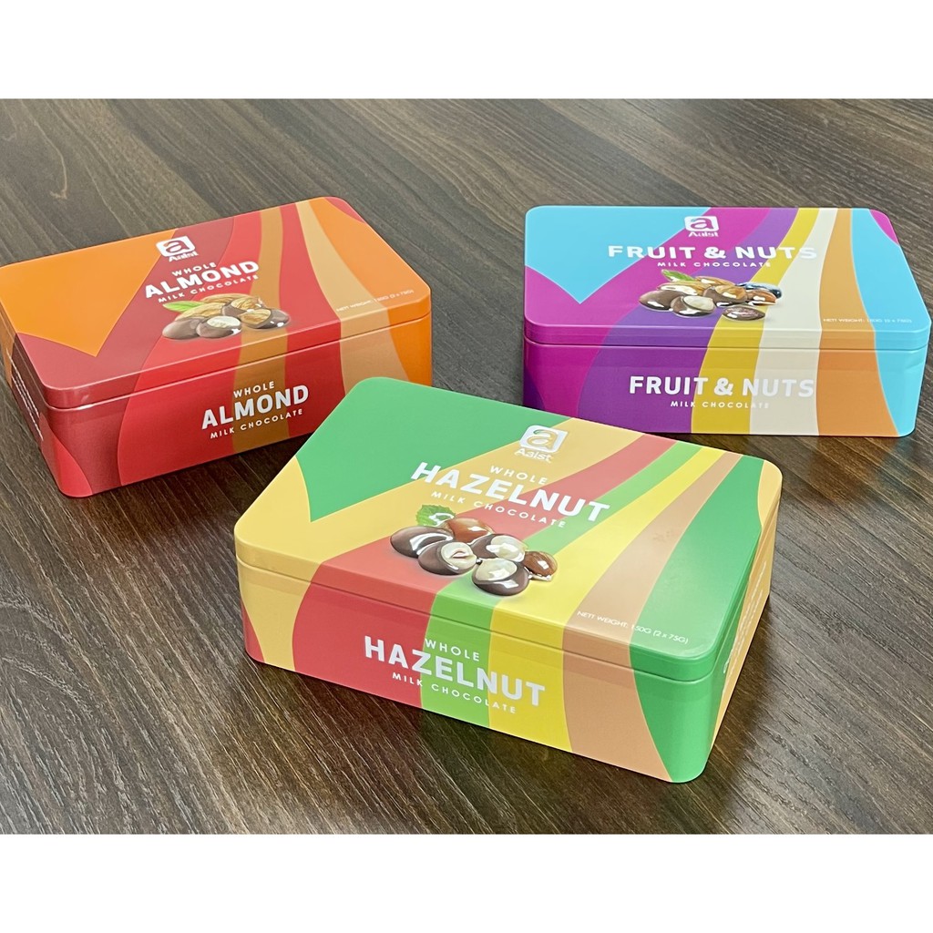 Chocolate Aalst singapore hộp thiếc gift box 150g 225g sô cô la đắng nguyên chất hạnh nhân , hạt dẻ  cover tết 2022