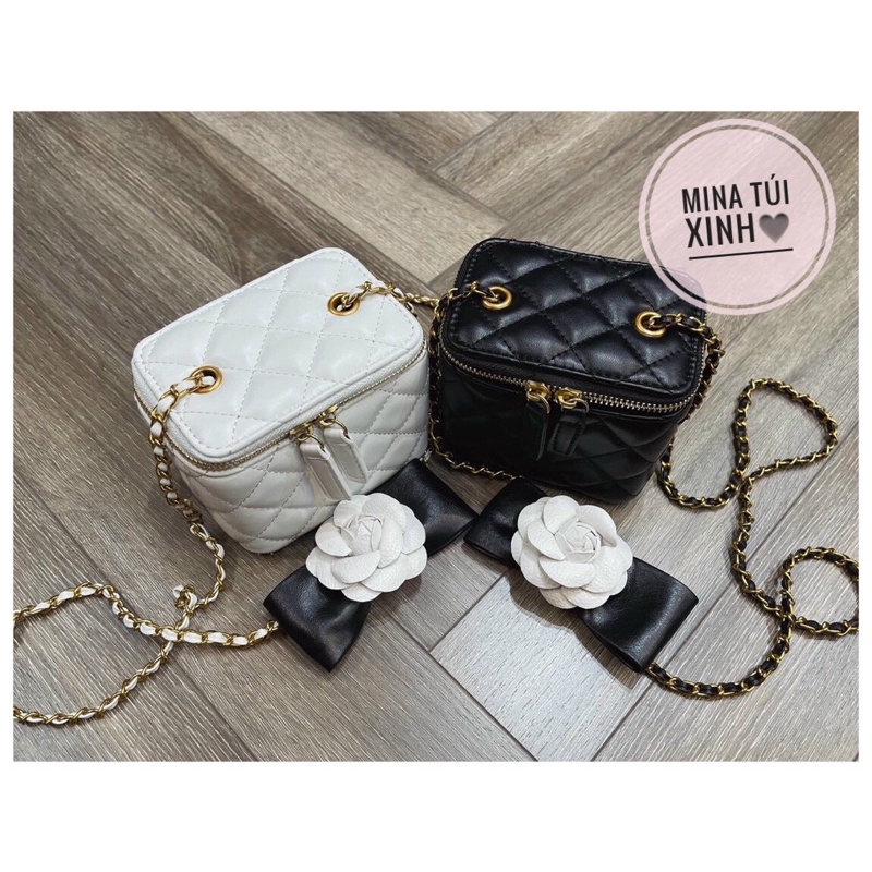 Túi xách nữ hộp mini chanel⚡FREESHIP⚡kèm hoa hàng quảng châu ❤️