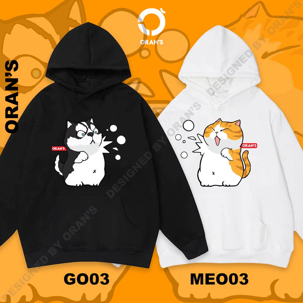 Áo Hoodie đôi in hình chó mèo dễ thương 4 màu chất nỉ cotton lót bông cao cấp form rộng unisex - ORAN'S HOODIE COUPLE 03