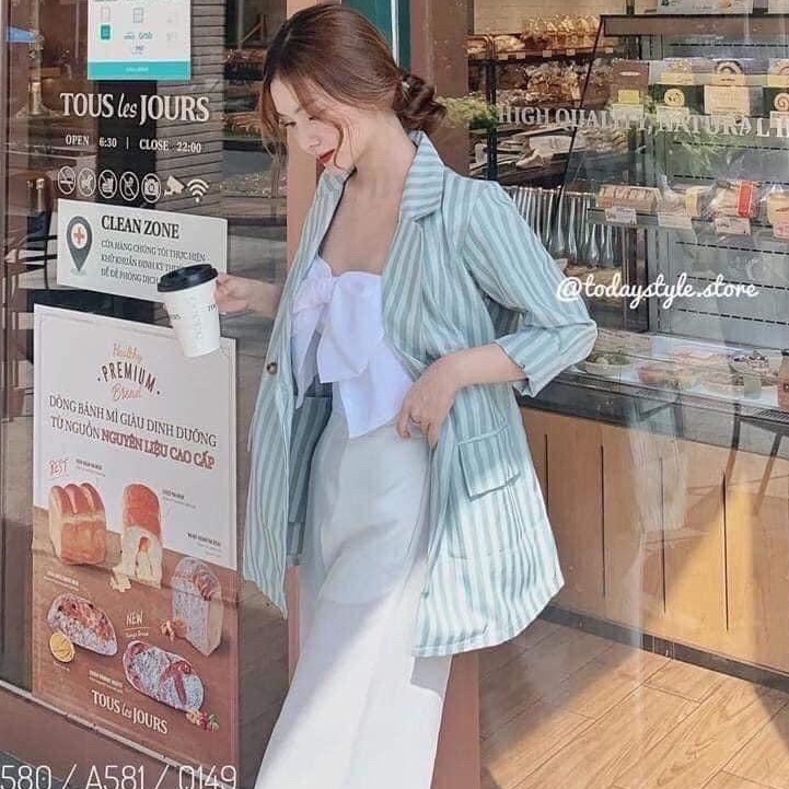 áo blazer nữ kẻ sọc hàn quốc cá tính hót hít | BigBuy360 - bigbuy360.vn