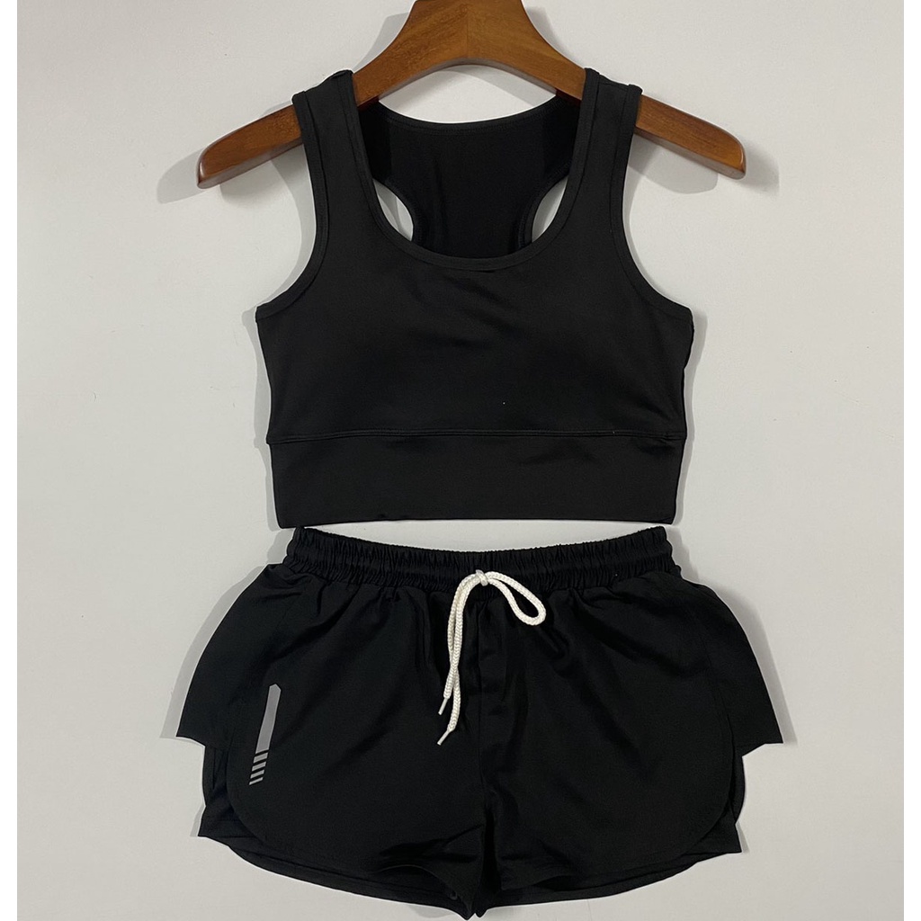 Bộ Tập Thể Thao, Gym, yoga Nữ- Áo Croptop, Bra - Quần Short Chất Dày Dặn, Co Giãn 4 Chiều Thoải Mái Vận Động