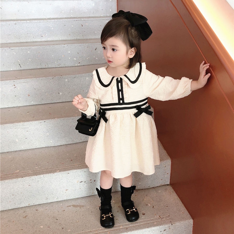 Đầm Công Chúa Tay Dài Đính Nơ Thời Trang Mùa Thu Cho Bé Gái
