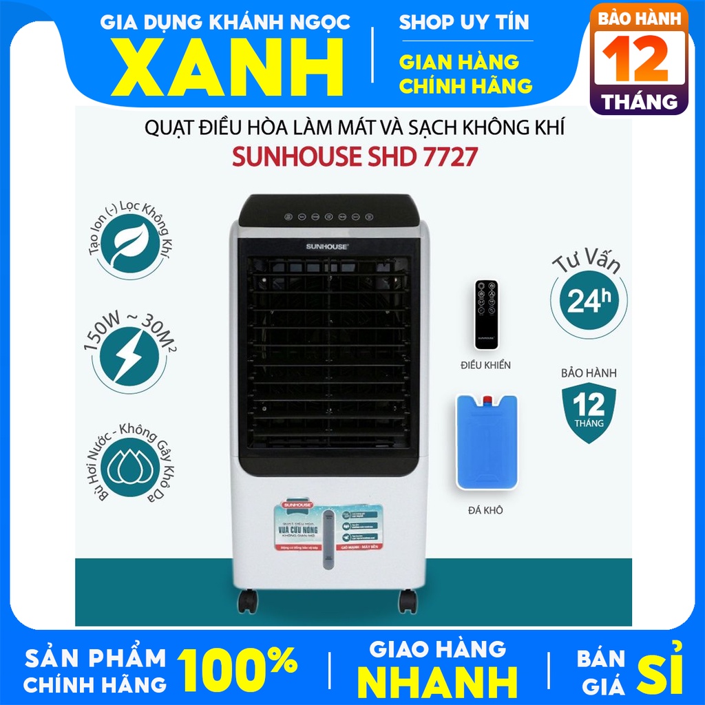 Quạt điều hòa hơi nước Sunhouse SHD7727 Trưng bày Mới 99% Công suất 150W, Bình nước 40 lít, BẢO HÀNH 12 THÁNG