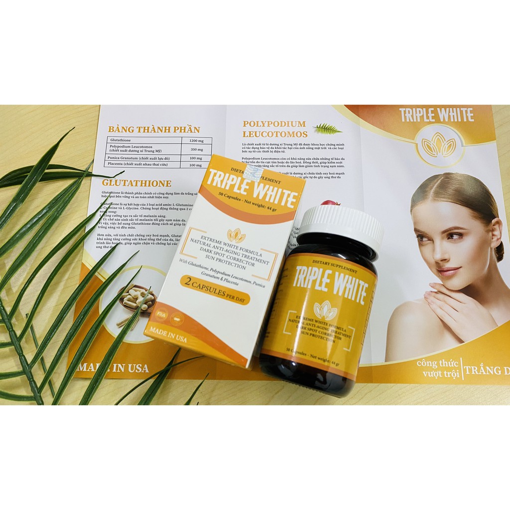 [ Hàng Chính Hãng] Viên uống trắng da và chống nắng TRIPLE WHITE 50 viên của Mỹ bản nâng cấp Miracle uống trắng da. | Thế Giới Skin Care