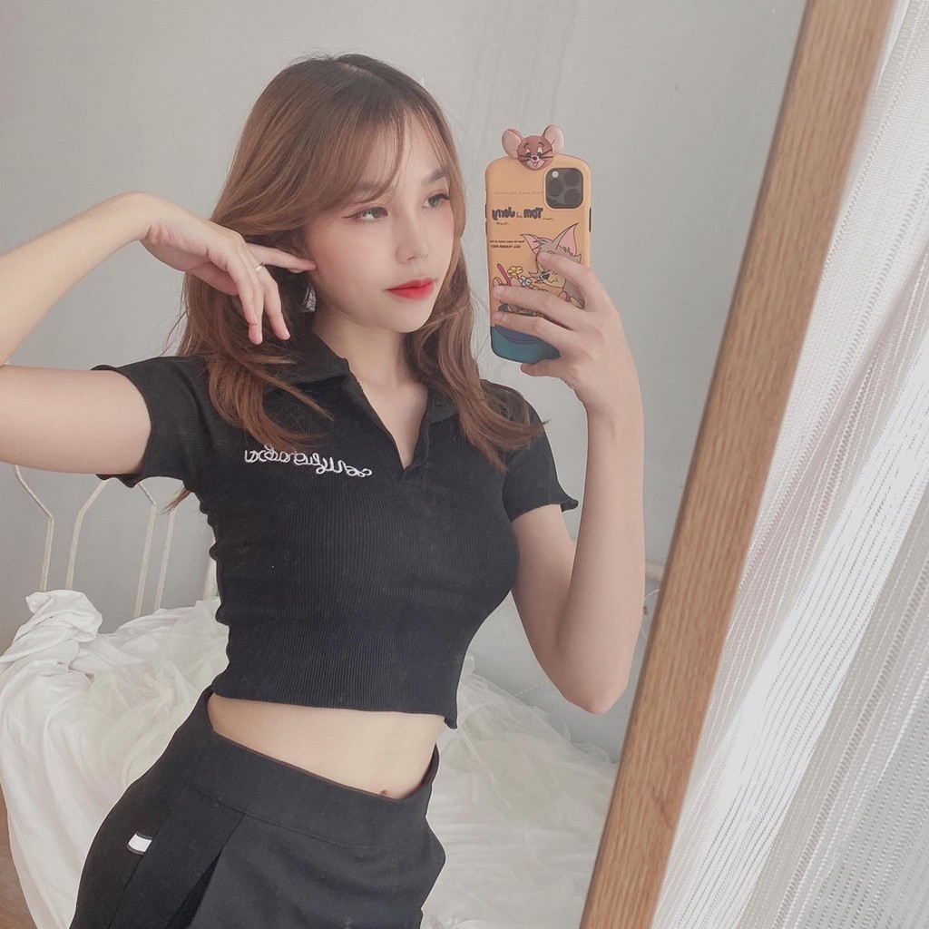 (HÀNG MỚI VỀ-SLL)ÁO THUN GÂN CỔ SƠMI THÊU CHỮ ❤️❤️❤️ (CHIBEST)_ATH070