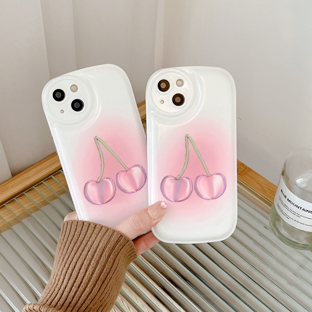 Ốp Điện Thoại TPU Dẻo IMD In Hình Quả Cherry Màu Trắng Hồng Đơn Giản Cho iphone 13 12 11 Pro Max X XR XSMax
