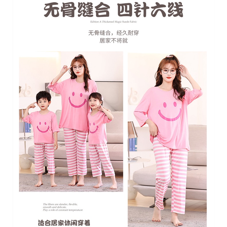 Bộ Đồ Ngủ Áo Tay 3 / 4 + Quần Lửng Thời Trang Xuân Hè Xinh Xắn Cho Mẹ Và Bé 110-170cm