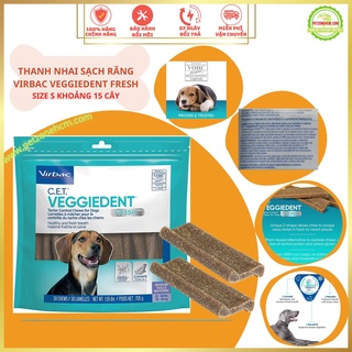 Túi 15 thanh nhai sạch răng, thơm miệng cho Chó VIRBAC Veggiedent Fresh, hỗ trợ tiêu hóa, sạch mảng bám, cao răng