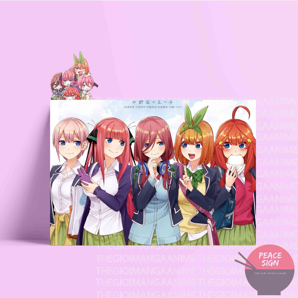 Tấm Postcard cao cấp Nhà có năm nàng dâu GOTOUBUN NO HANAYOME giấy 260gsm A5 anime chibi ảnh đẹp