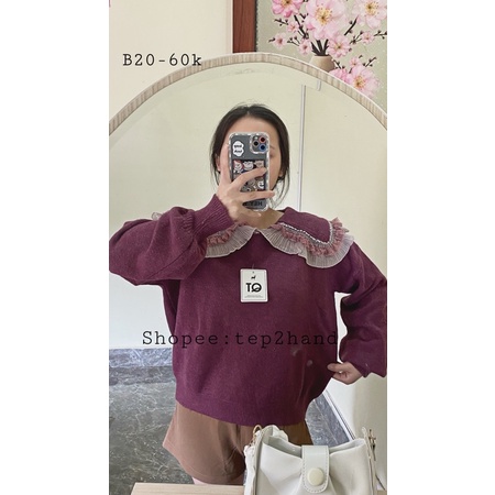 Áo len Hàn Quốc second hand (2hand) bánh bèo phối cổ màu tím tay bồng dáng ngắn ( B20)