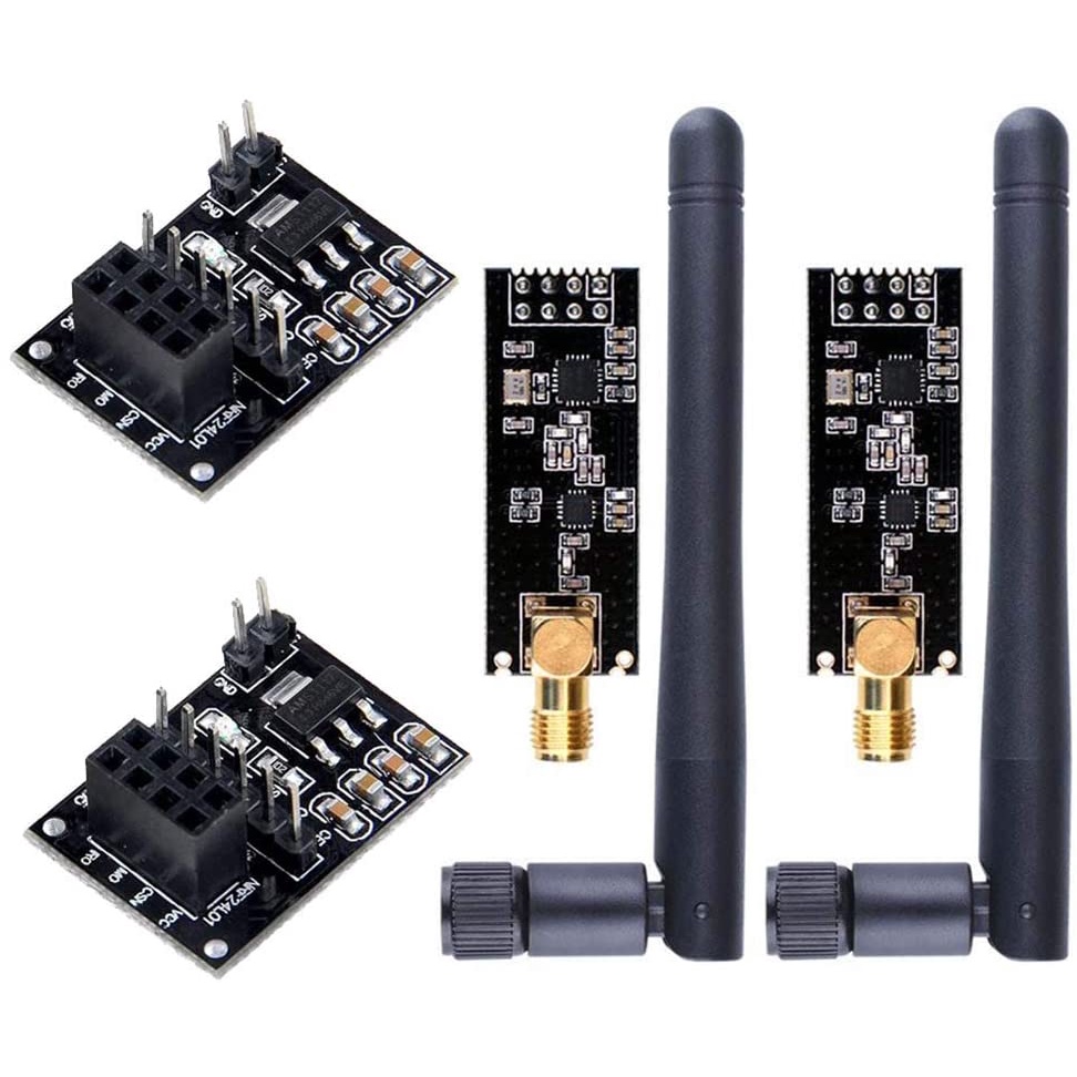 2pcs NRF24L01+PA+LNA RF Transceiver Module with SMA Antenna 2.4 GHz 1100m + 2pcs NRF24L01 Wireless Module with Breakout Adapter On-Board 3.3V Regulator for Arduino