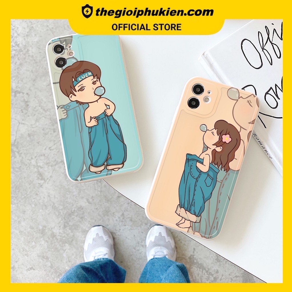 Ốp lưng iphone cạnh vuông Cặp đôi thổi bóng dành cho iphone 6 đến 14promax - E72
