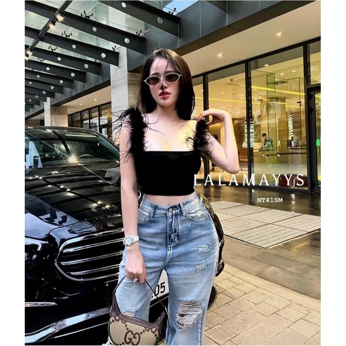 Áo Dây CRT Trơn Dây Đính Lông Vũ