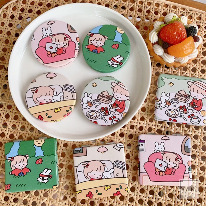 Gương Cầm Tay Mini Gấp Gọn Hình Vuông Hình Tròn Kiểu Chibi Siêu Đáng Yêu - Vani Store