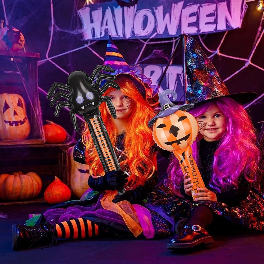 1 Bong Bóng Lá Nhôm Hình Bí Ngô / Nhện / Ngôi Sao / Dơi Bơm Hơi Có Tay Cầm Chất Lượng Cao Trang Trí Tiệc Halloween