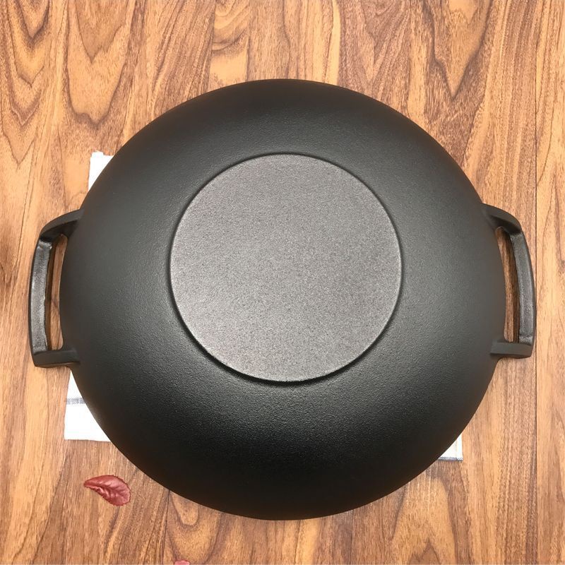 Chảo Gang Bầu Sâu Lòng Chống Dính Tự Nhiên 2 Tai Xách Size 32cm và 36cm Chuyên Xào, Chiên, Rang