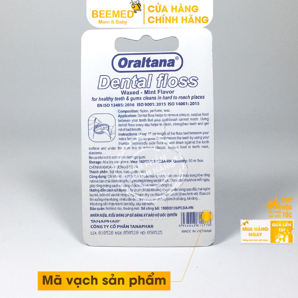 Chỉ nha khoa Oraltana - vệ sinh răng miệng, chỉ kẽ răng hương bạc hà - Hàng Việt Nam chất lượng cao