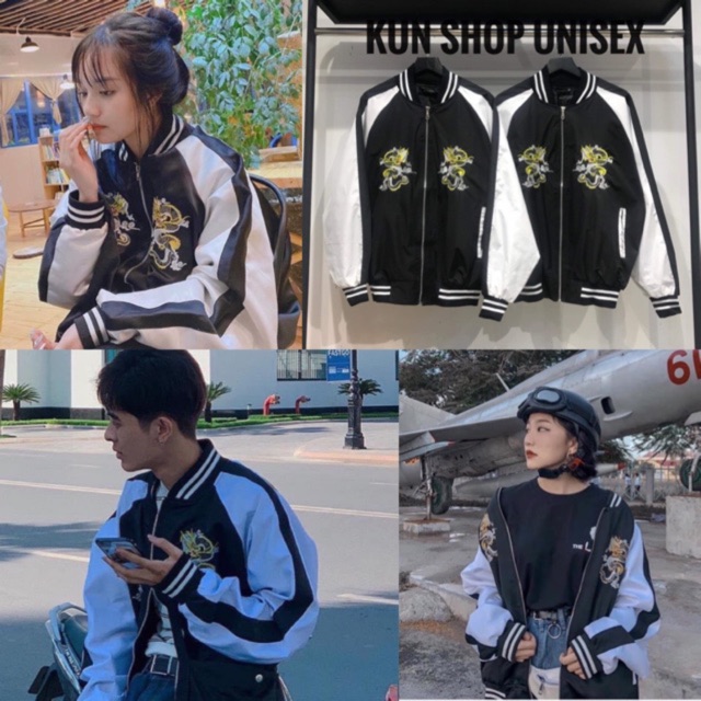 Áo khoác dù áo bomber thêu rồng unisex chất dù