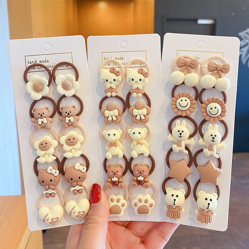 Set 10 Dây Cột Tóc Co Giãn Đính Hoa Nhỏ Dễ Thương Cho Bé