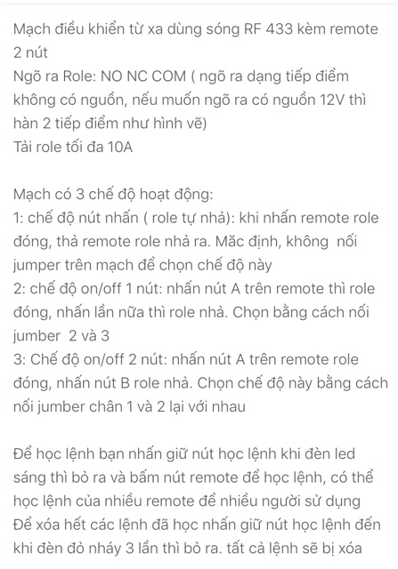 Mạch điều khiển từ xa nguồn 12v /Khoá điện điều khiển từ xa /tắt mở khoá điện ,mạch điện từ xa