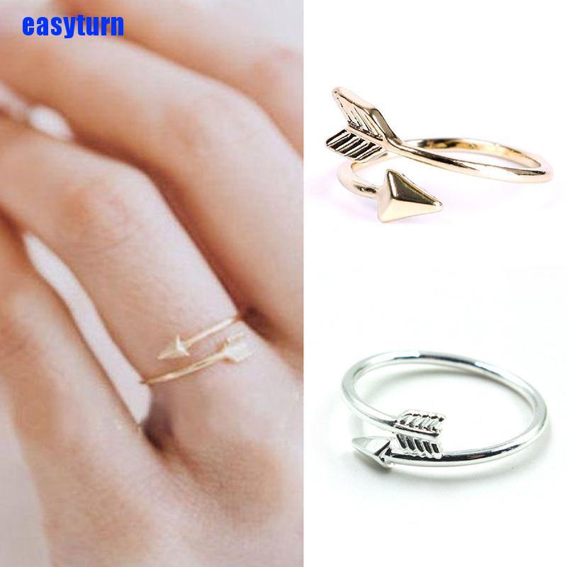 Nhẫn hở màu vàng/bạc hình mũi tên có thể điều chỉnh kích thước thời trang cho nữ