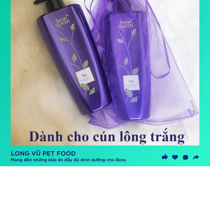Sữa tắm cho chó mèo cao cấp Show Queen chai 500ml màu tím (Dành cho cún lông trắng, bé nào lông dính bẩm lâu n