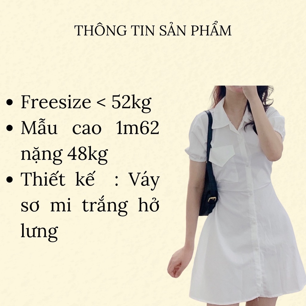 Váy trắng, váy/đầm sơ mi nữ trắng thắt eo sexy, dáng chữ A tay phồng hở lưng mùa hè mặc đi chơi, đi biển | BigBuy360 - bigbuy360.vn