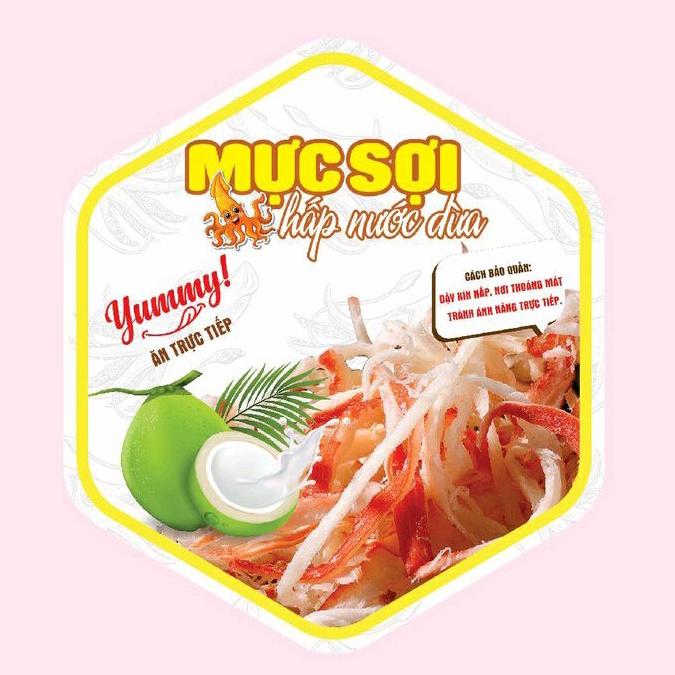 55 Tem Lục Giác - Mực Sợi Hấp Nước Dừa - 7x8cm