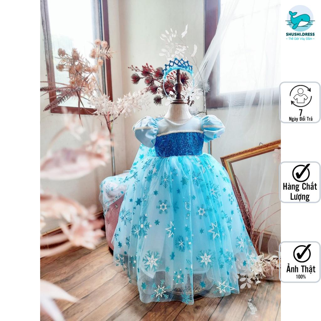 váy công chúa elsa, đầm công chúa bé gái nữ hoàng elsa princess có áo choàng elsa vương miệng elsa SHUSHI babyshop