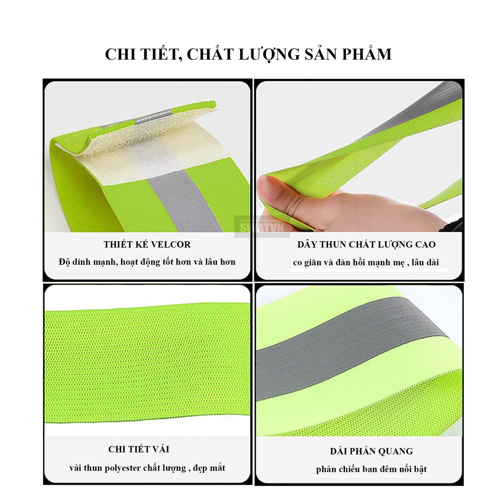 Cặp đai xà cạp phản quang đeo tay, đeo chân thun cõ dãn đi đêm đi phượt an toàn