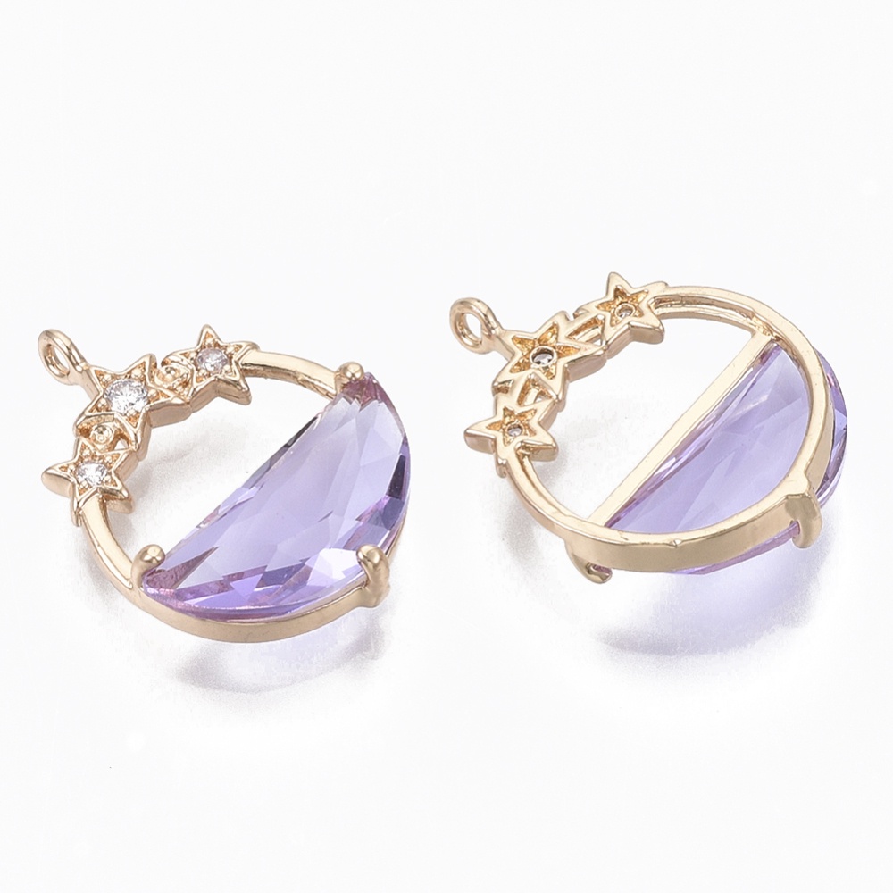 Beebeecraft Set 2 Mặt Vòng cổ Thủ Công Bằng Đồng Thau Mặt Tròn Dẹt Ánh Vàng Nhạt Hình Ngôi Sao Lilac