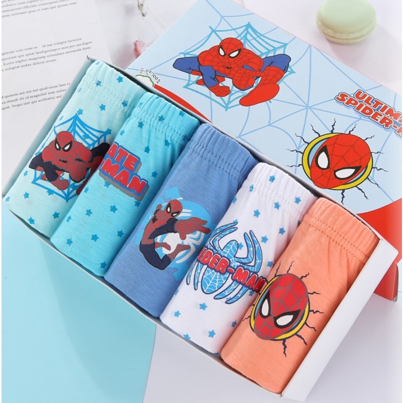 Bộ 5 Quần Lót Cotton Không Đường May Co Giãn Tốt In Họa Tiết Siêu Anh Hùng Cho Bé Trai 3-12 Tuổi