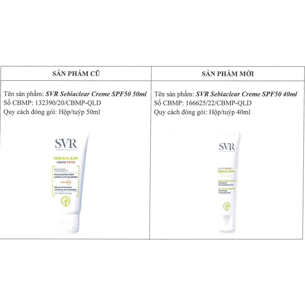 Kem Chống Nắng SVR Sebiaclear Creme Dành Cho Da Dầu Mụn SPF50+ 50ml