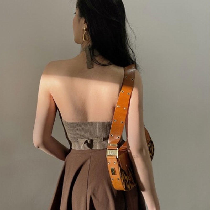 Ling GAN KA NU Áo Hai Dây Dệt Kim Ngắn Hở Rốn Thiết Kế Gợi Cảm Cho Nữ