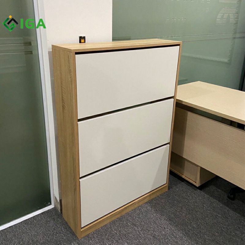 Tủ giày dép thông minh cánh lật tủ gỗ đa năng sức chứa lớn phòng khách Trắng-Vân gỗ- GP20.1