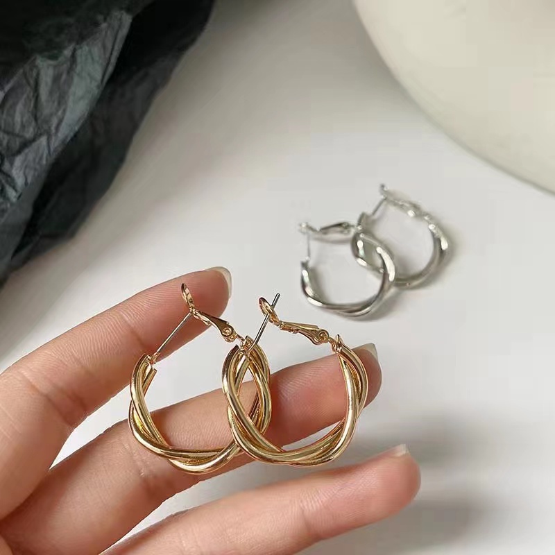 Bông tai mạ bạc 925 thiết kế kiểu xoắn đơn giản phong cách Hàn Quốc thời trang cho nữ
