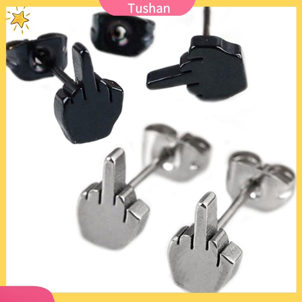 Khuyên tai hình bàn tay giơ ngón độc đáo bằng thép không gỉ cá tính cho nam