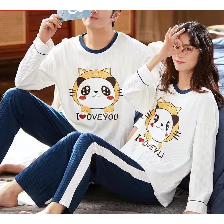 Bộ đồ ngủ tay dài may bằng lụa cotton thời trang thu đông mặc ở nhà cho nam nữ