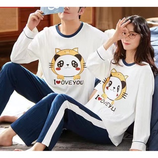 Bộ đồ ngủ tay dài may bằng lụa cotton thời trang thu đông mặc ở nhà cho nam nữ