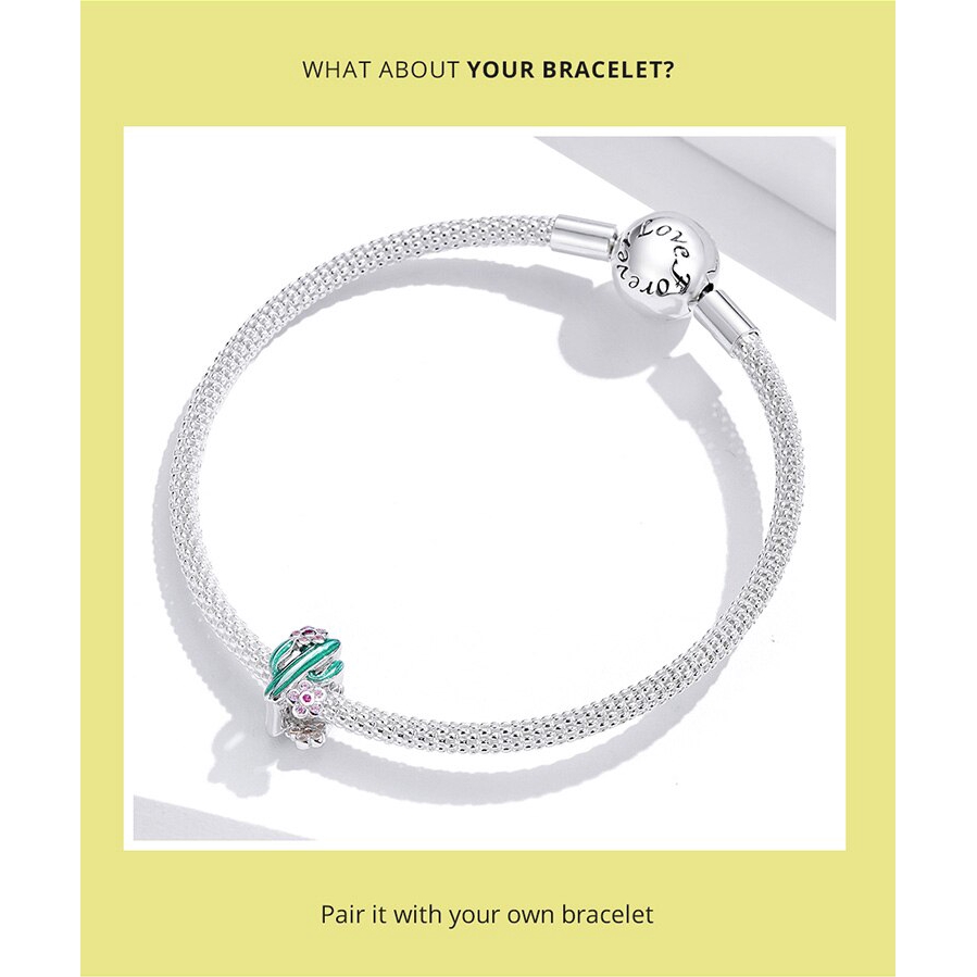 Hạt Phụ Kiện Bamoer BSC261 Bằng Bạc 925 Hình Cây Sương Rồng Xanh Lá Để Trang Trí Trang Sức DIY