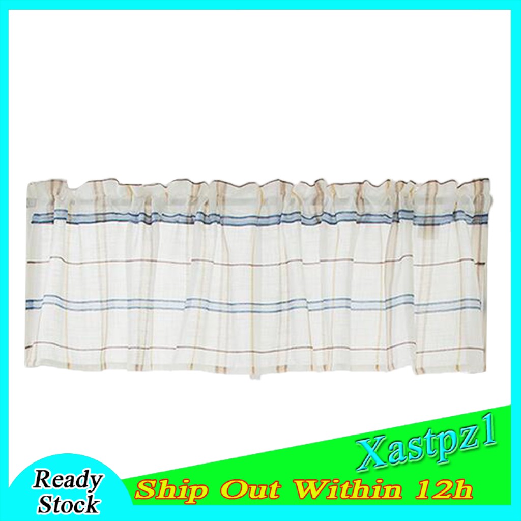 [Ready Stock] Rod Pocket Checked Linen Window Voile Curtain Valance Tier