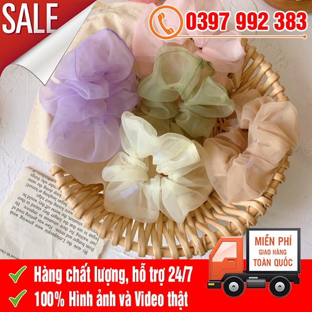 [FREE SHIPPING] Dây Cột Tóc Vải Scrunchies Các Màu Vải Voan Kính Siêu Nữ Tính