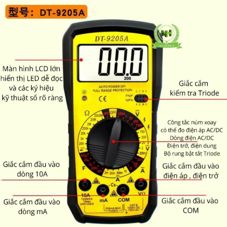 Đồng hồ đo điện vạn năng DT-9205A ( Kèm Pin+ Dây Do ) Loại Tốt