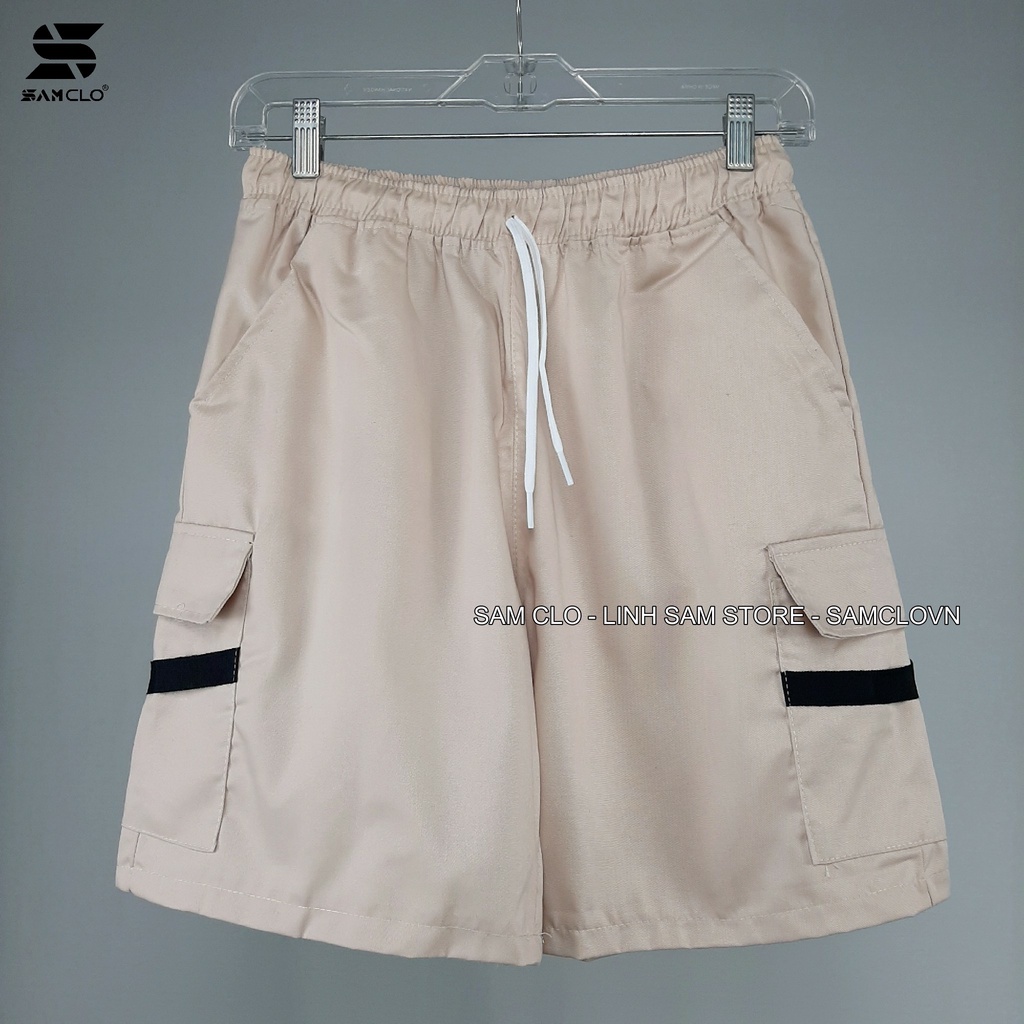 Quần đùi SAM CLO - Quần short Kaki nam nữ túi hộp phối dây dáng suông ống rộng