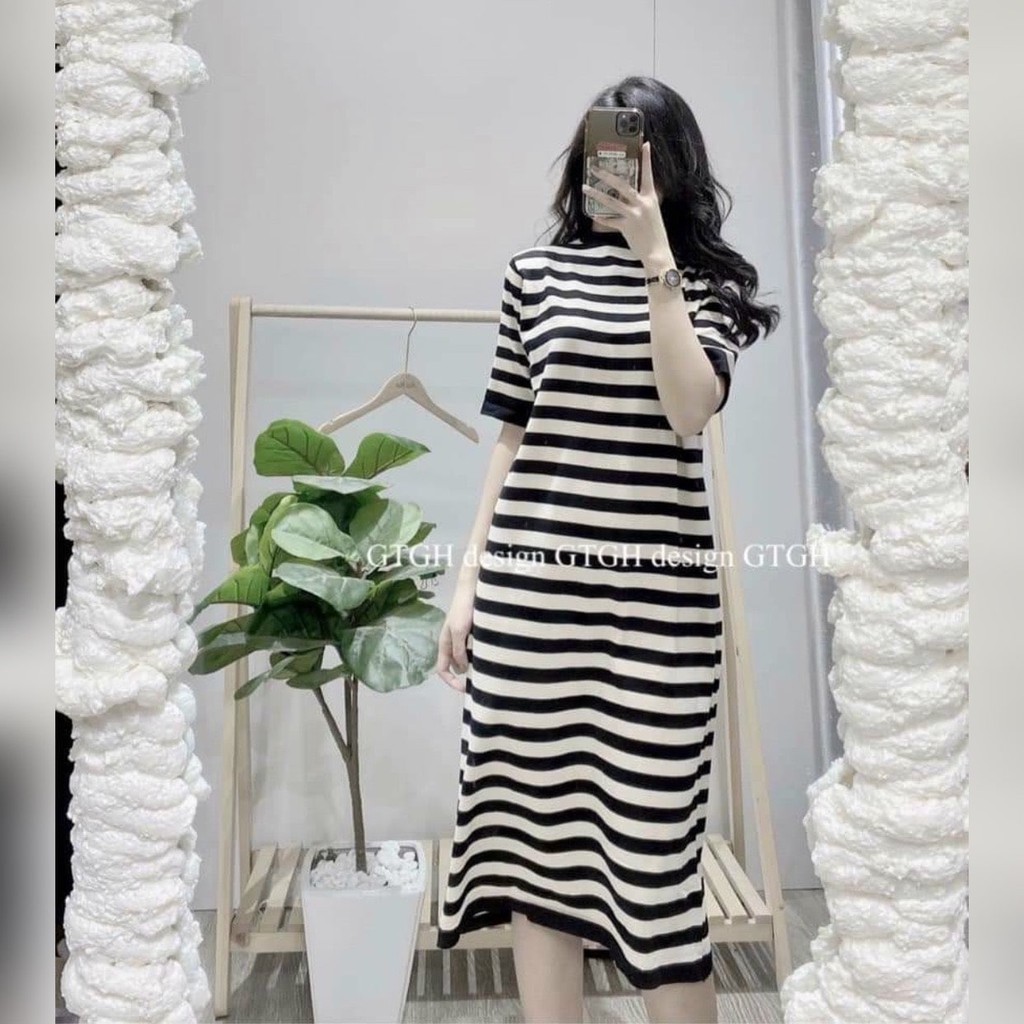 Váy Bầu Dáng Suông Họa Tiết Kẻ Ngang Chất Bozip, Đầm Bầu Dáng Dài Thời Trang Chụp Ảnh Đi Chơi HD2864 Honey Mommy
