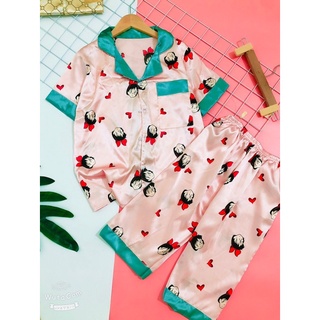 Đồ Bộ Pyjama Lụa Satin Hoạ Tiết Lửng Form Dưới 55kg