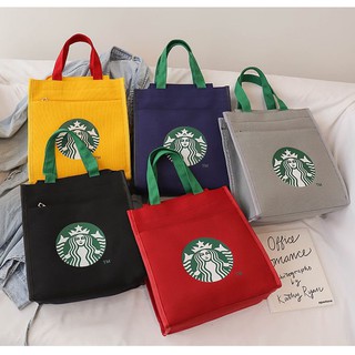 STARBUCKS [Uhome] Hàng Có Sẵn Túi Tote Canvas / Túi Đựng Cơm Trưa / Túi Xách Vải Bạt Xách Tay Đơn Giản Cho Học Sinh